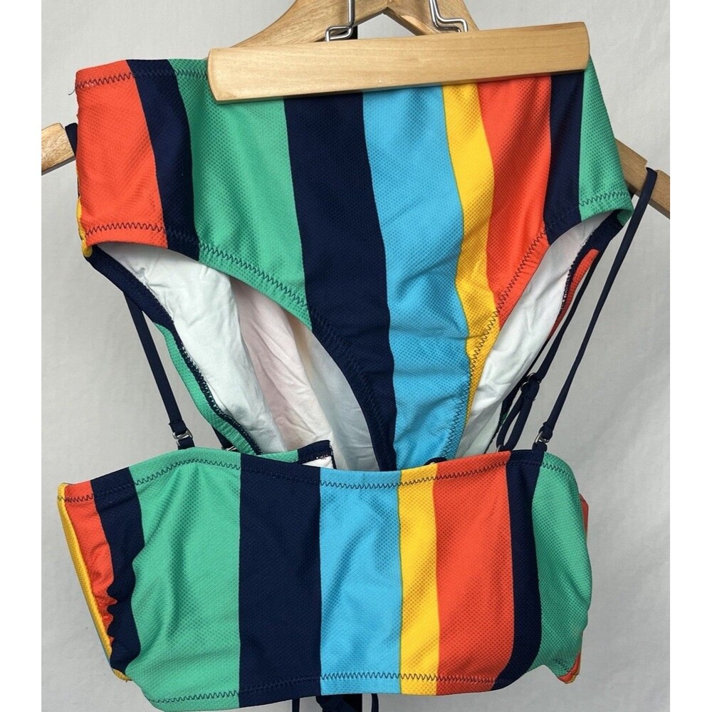 Sperry High Waist Bandeau Bikini 2 Piece XL Coastal Preppy Striped Lace Up Back - Picture 12 of 14